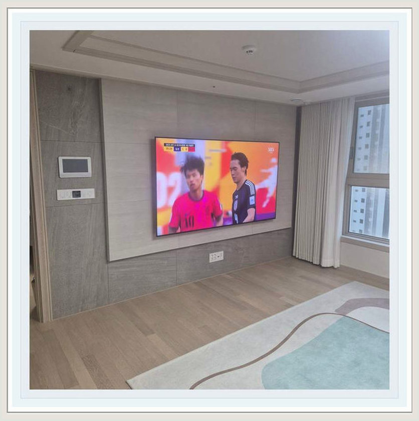 석고보드 상담 시 참고하는 벽걸이TV 설치 사진: 시청 높이를 판단할 참고, 의정부시·남양주시·구리시 관련 안내용 참고 이미지